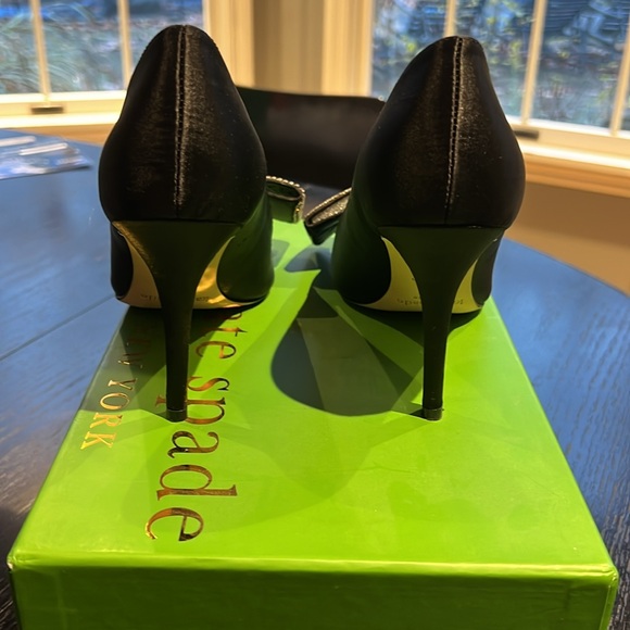 KATE SPADE crystal bow tie black satin Viena heels pumps rhinestone - Picture 5 of 7